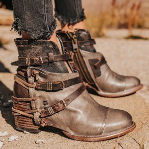 Freebird Black/Brown + Gray Combo Crue Booties